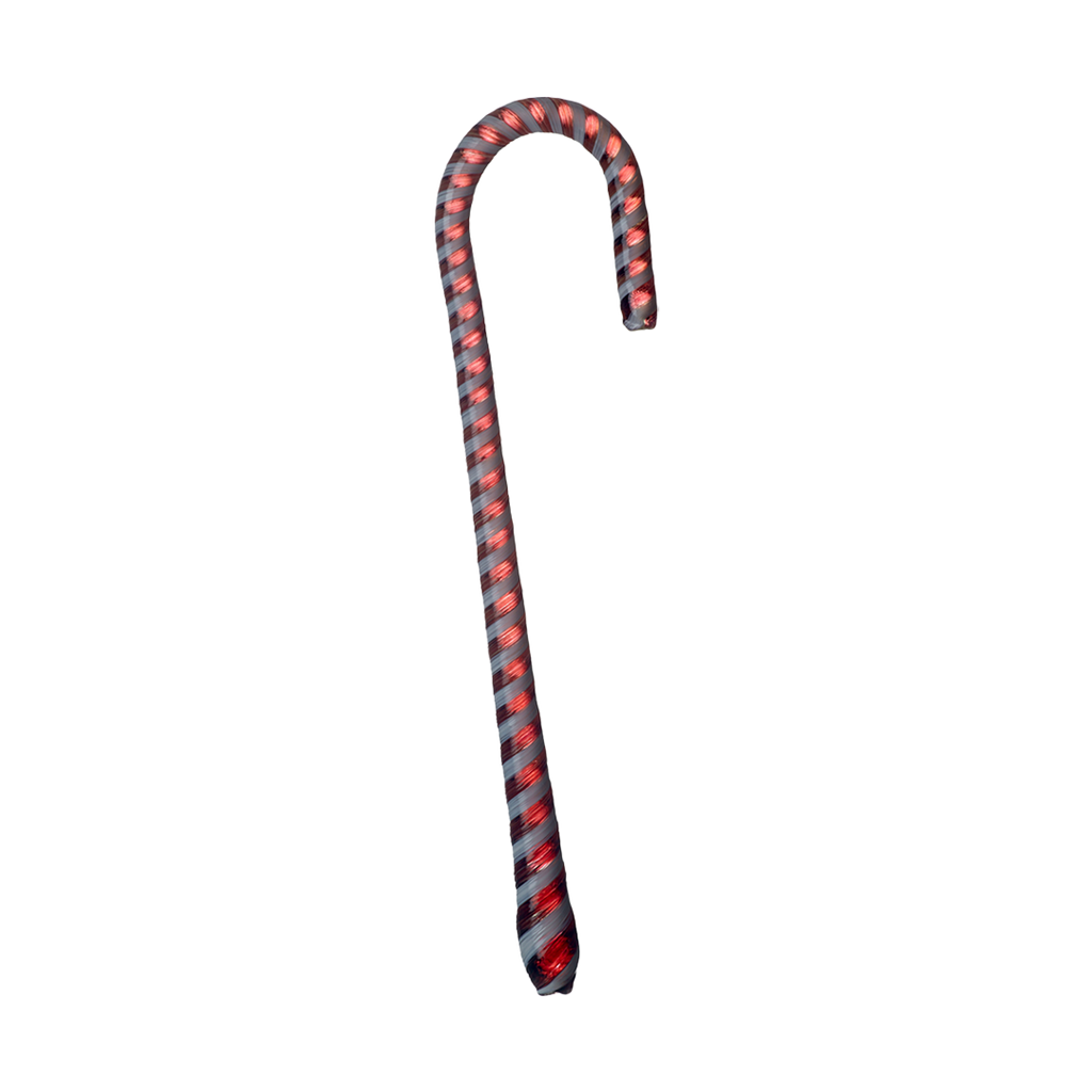 Pink and white striped glass Candy Cane on a transparent background.
