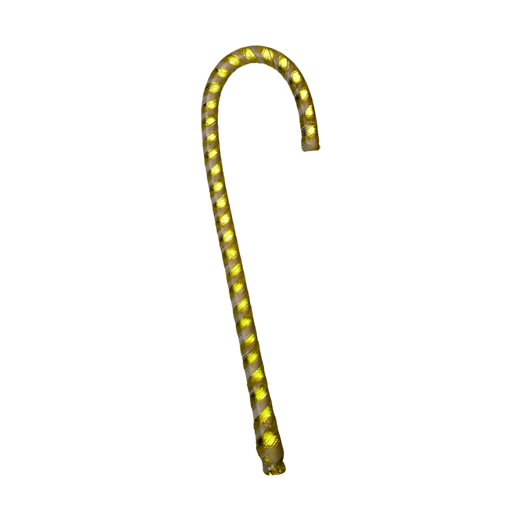 Lime and white striped glass Candy Cane on a transparent background.
