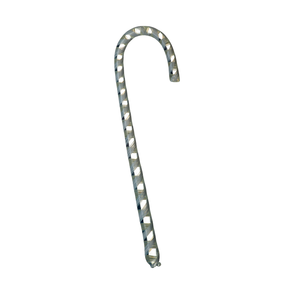 Clear and white striped glass Candy Cane on a transparent background.